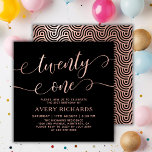 Elegant Twenty One Rose Gold Script 21st Birthday Invitation<br><div class="desc">Chic Elegant Black and Rose Gold Twenty One Script 21st Birthday Invitation. This modern birthday party invitation template for woman features stylish „twenty one” text in huge faux rose gold foil Chic swirly handwritten calligraphy (or typography) script with swash tail font, party details in blush rose gold colour on black...</div>