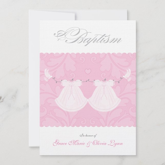 Elegant Twin Baby Girl Baptism Invitation (Front)