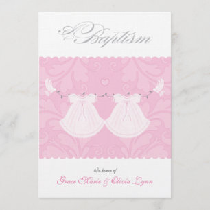 Elegant Twin Baby Girl Baptism Invitation