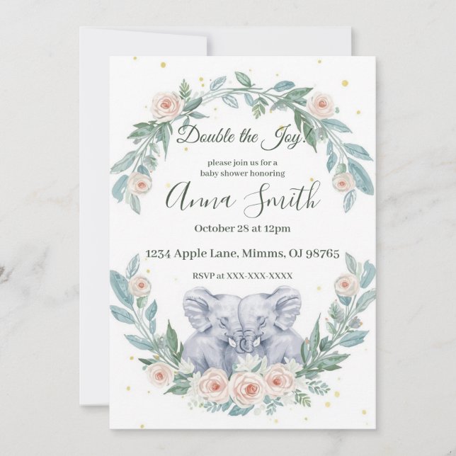 Elegant Twin Baby Shower Invitation – Watercolor (Front)