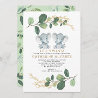 Elegant Twin Elephant Soft Greenery Baby Shower