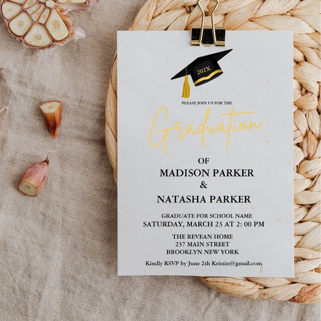 Elegant Twin Gold Calligraphy Graduation Party Invitation (Creator Uploaded)