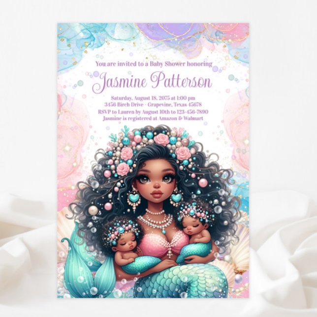 Elegant Twin Mermaid Baby Shower Invitation (Creator Uploaded)