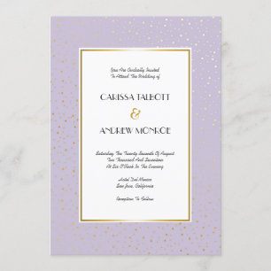Elegant Twinkle Stars Pastel Lavender Gold Wedding Invitation