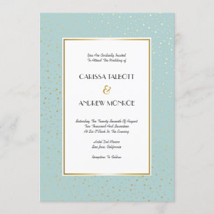 Elegant Twinkle Stars Pastel Mint Gold Wedding Invitation