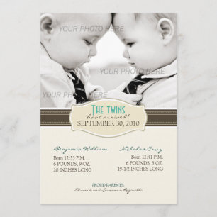 Elégant Twins Faire-part de naissance : Sepia Brow