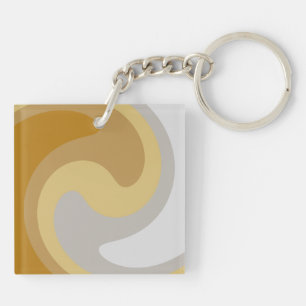 Elegant Twirl Art in Golden Yellow, Silverish Grey Keychain