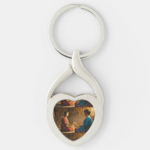 Elegant Twisted Heart Keychain with Vintage Art De