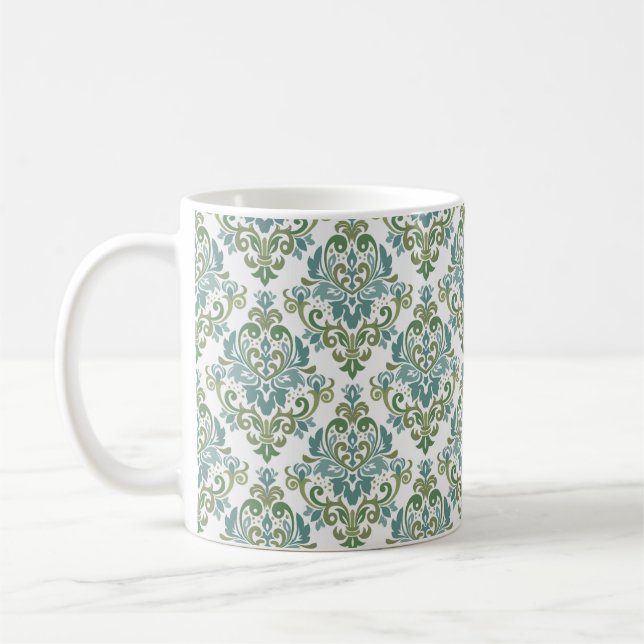 Elegant Two Colour Decorative Damask Pattern Coffee Mug (Left)