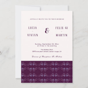 Elegant Two Colour Paisley Violet Rustic Wedding Invitation