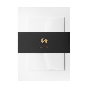 Elegant Two Gold Birds Wedding   Monogram Invitation Belly Band