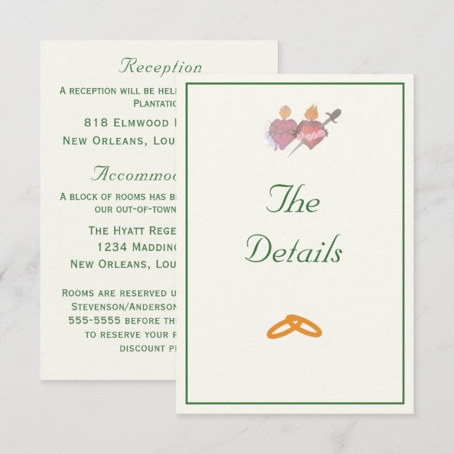 Elegant Two Hearts Catholic Wedding  Enclosure Card (Front/Back)