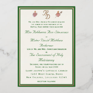 Elegant Two Hearts Catholic Wedding Invitation