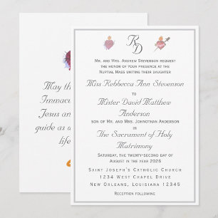 Elegant Two Hearts Catholic Wedding Invitation