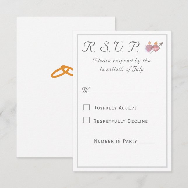 Elegant Two Hearts Catholic Wedding  RSVP Card (Front/Back)