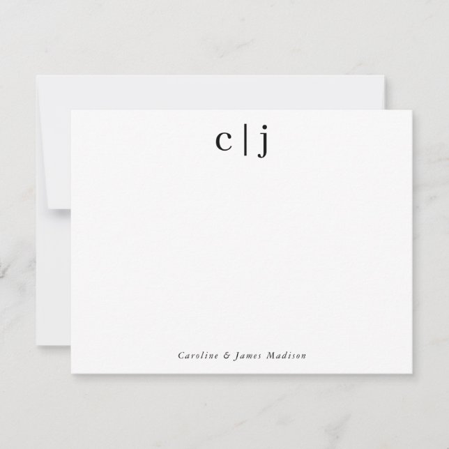 Elegant Two Initial Monogram Couple Stationery Card (Front)