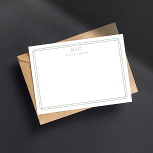 Elegant Two Monogram Sage Green Geometric Border  Card