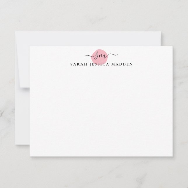 Elegant Two Monogram Script Swash Blush Pink Dot Card (Front)