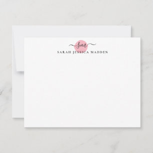 Elegant Two Monogram Script Swash Blush Pink Dot Card