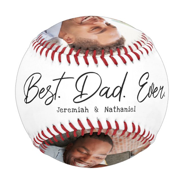 Elegant Two Photo Best Dad Ever Baseball (Back)