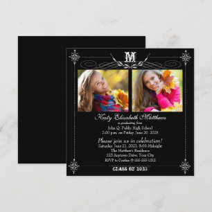 Elegant Two Photo Monogram Graduation Invitation