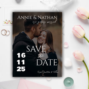 Elegant Two Photo Script Wedding Save the Date Announcement Postcard