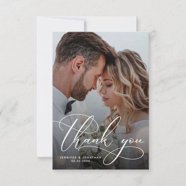Elegant Two Photo Wedding  Thank You Card (Front)