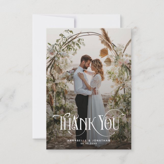 Elegant Two Photo Wedding  Thank You Card (Front)