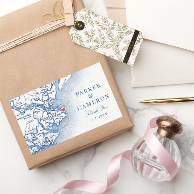 Elegant Tybee Island Georgia Map Wedding Favour Sticker (Gifting)