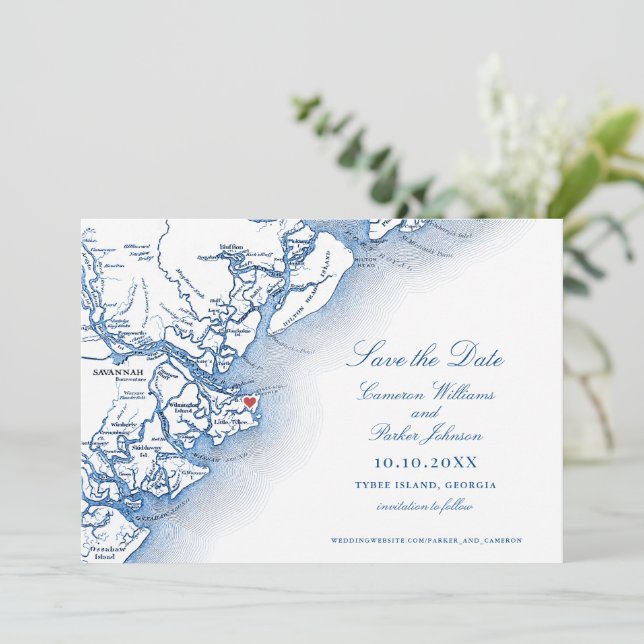 Elégant Tybee Island Géorgie Carte Mariage (Debout devant)