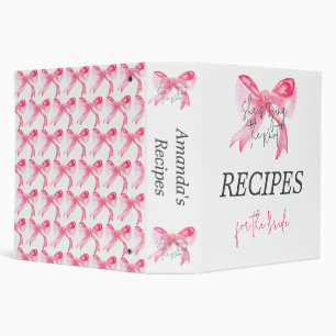 Elegant Tying Knot Pink Bow Bridal Shower Recipe Binder