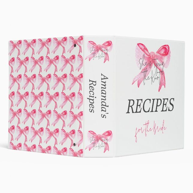 Elegant Tying Knot Pink Bow Bridal Shower Recipe Binder (Background)