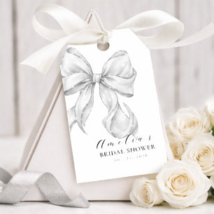 Elegant, tying the knot bridal shower white bow. gift tags