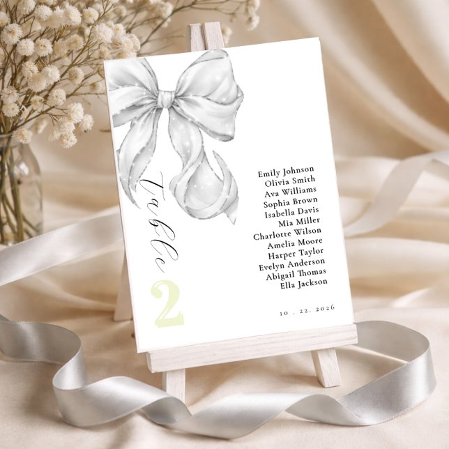 Elegant, tying the knot bridal shower white bow. table number (Creator Uploaded)
