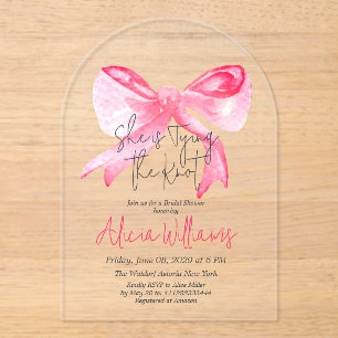 Elegant Tying the Knot Pink Bow Bridal Shower Acrylic Invitations