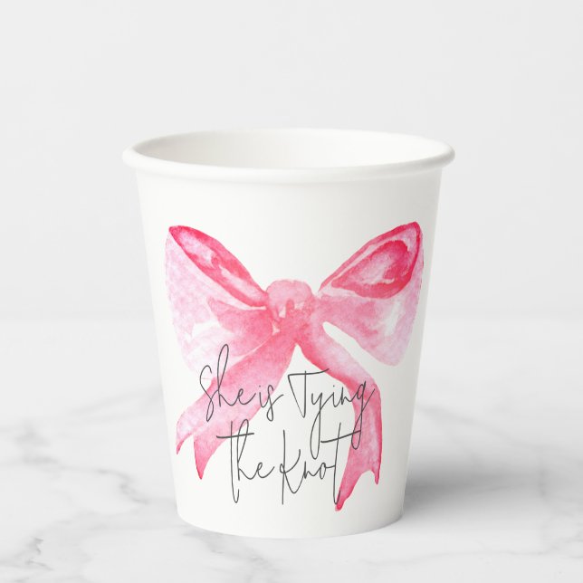 Elegant Tying the Knot Pink Bow Bridal Shower Paper Cups (Front)
