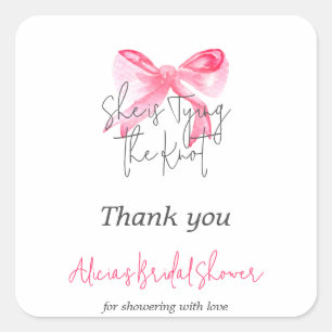Elegant Tying the Knot Pink Bow Bridal Shower Square Sticker
