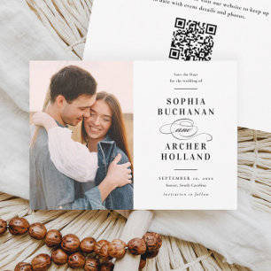 Elegant Type Black & White  QR Code Photo Wedding Save The Date