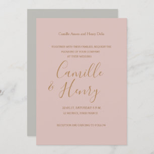 Elegant type blush pink grey gold modern wedding invitation