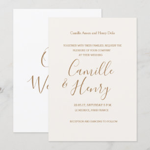 Elegant type champagne white gold modern wedding invitation