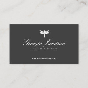 Elegant Type Dragonfly Logo on Dark Grey Business Card