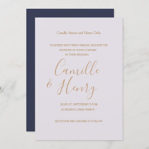 Elegant type lilac royal blue gold modern wedding invitation