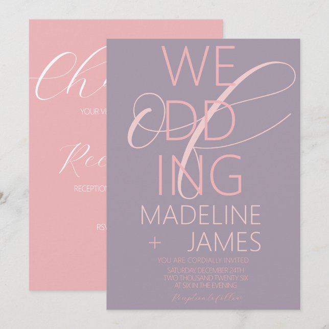 ELEGANT Type Muted Plum Pink Wedding Invitation (Front/Back)