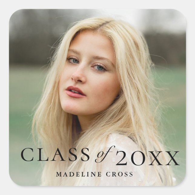 Elegant Type Photo Graduation Square Sticker (Front)