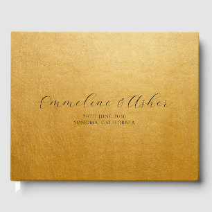 Elegant Type Script Serif Custom Gold Wedding Guest Book