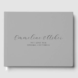 Elegant Type Script Serif Custom Grey Wedding Guest Book