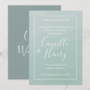 Elegant type turquoise blue watercolor wedding invitation