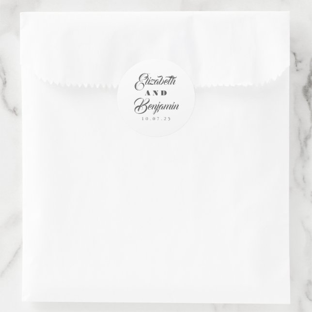 Elegant Typeface Customizable Wedding Classic Roun Round Sticker (Bag)