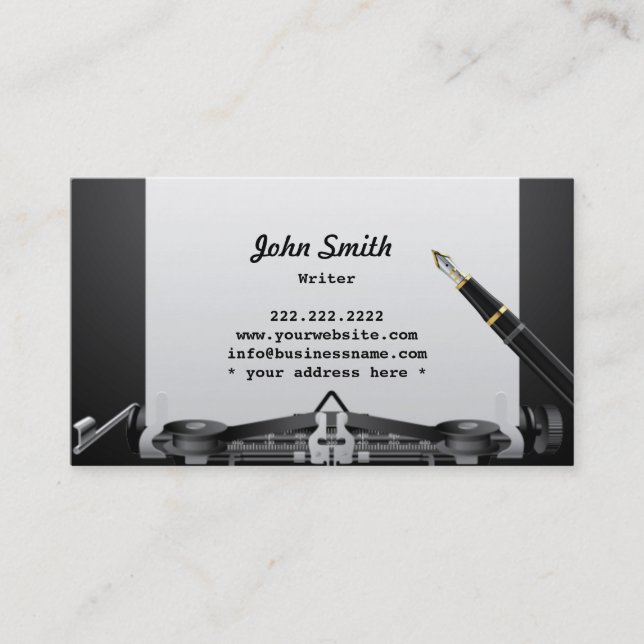Elegant Typewriter and Pen Writer Business Card (Front)