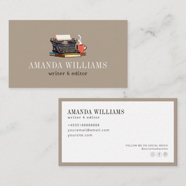 Elegant Typewriter Professional Sand Business Card (Front/Back)
